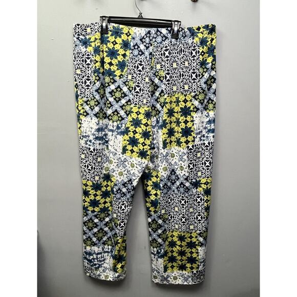 Festival Pants Womens Plus 2X High-Rise Wide Leg Pull-On Blue Yellow Abstract - Picture 2 of 5